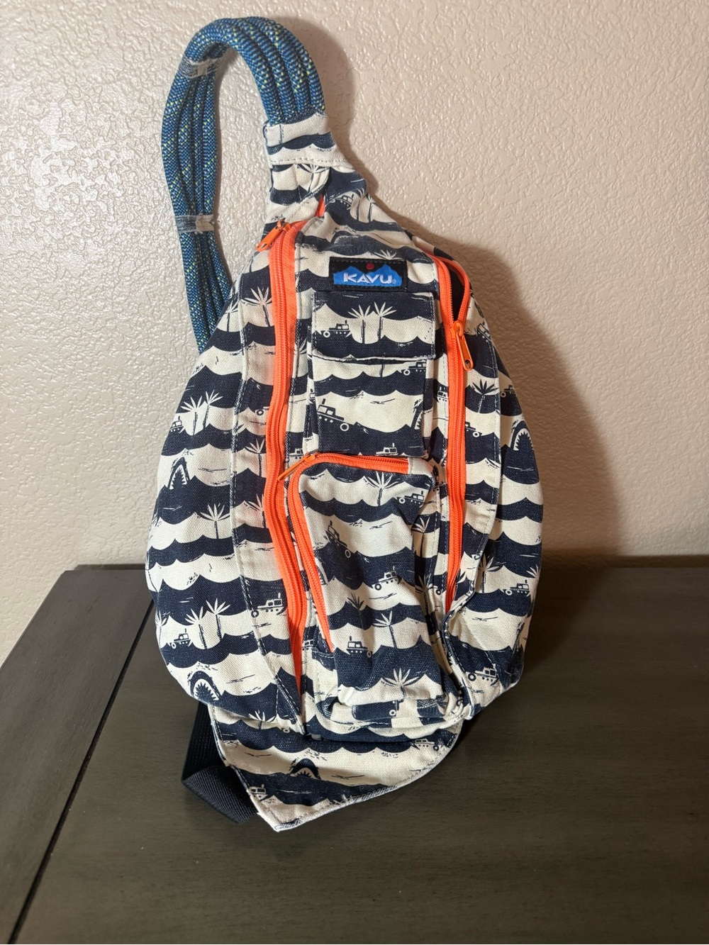 KAVU Rope Sling Shark Ocean Print Crossbody Backpack